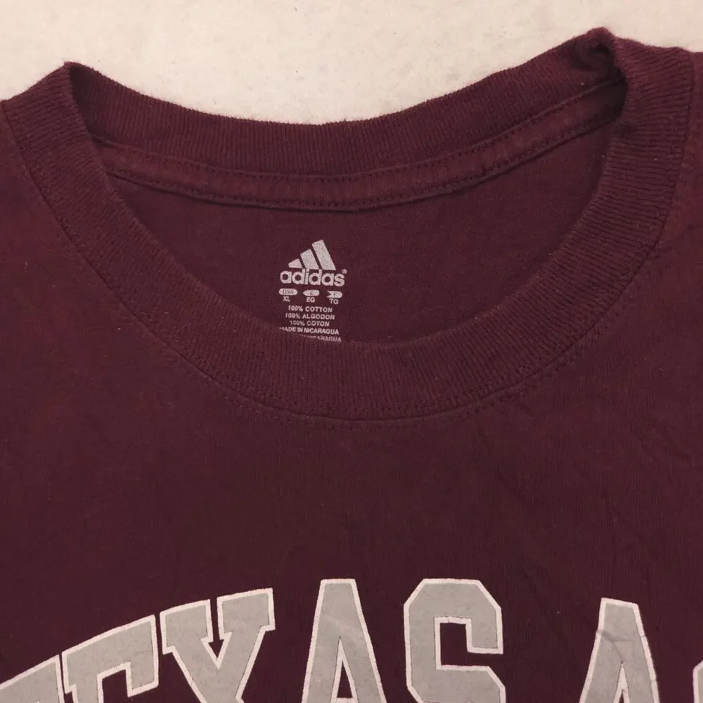 Adidas Texas A&M University College Crew Neck T Shirt Mens Size XL Maroon